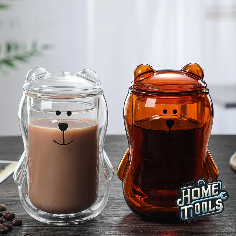 300ML Creative Bear Double Cup Personalized Coffee Mug With Cover Transparent Glass Coffee Cup Cute Cartoon Amber Bear Mugs
300ML Creative Bear Double Cup Personalized Coffee Mug With Cover Transparent Glass Coffee Cup Cute Cartoon Amber Bear Mugs