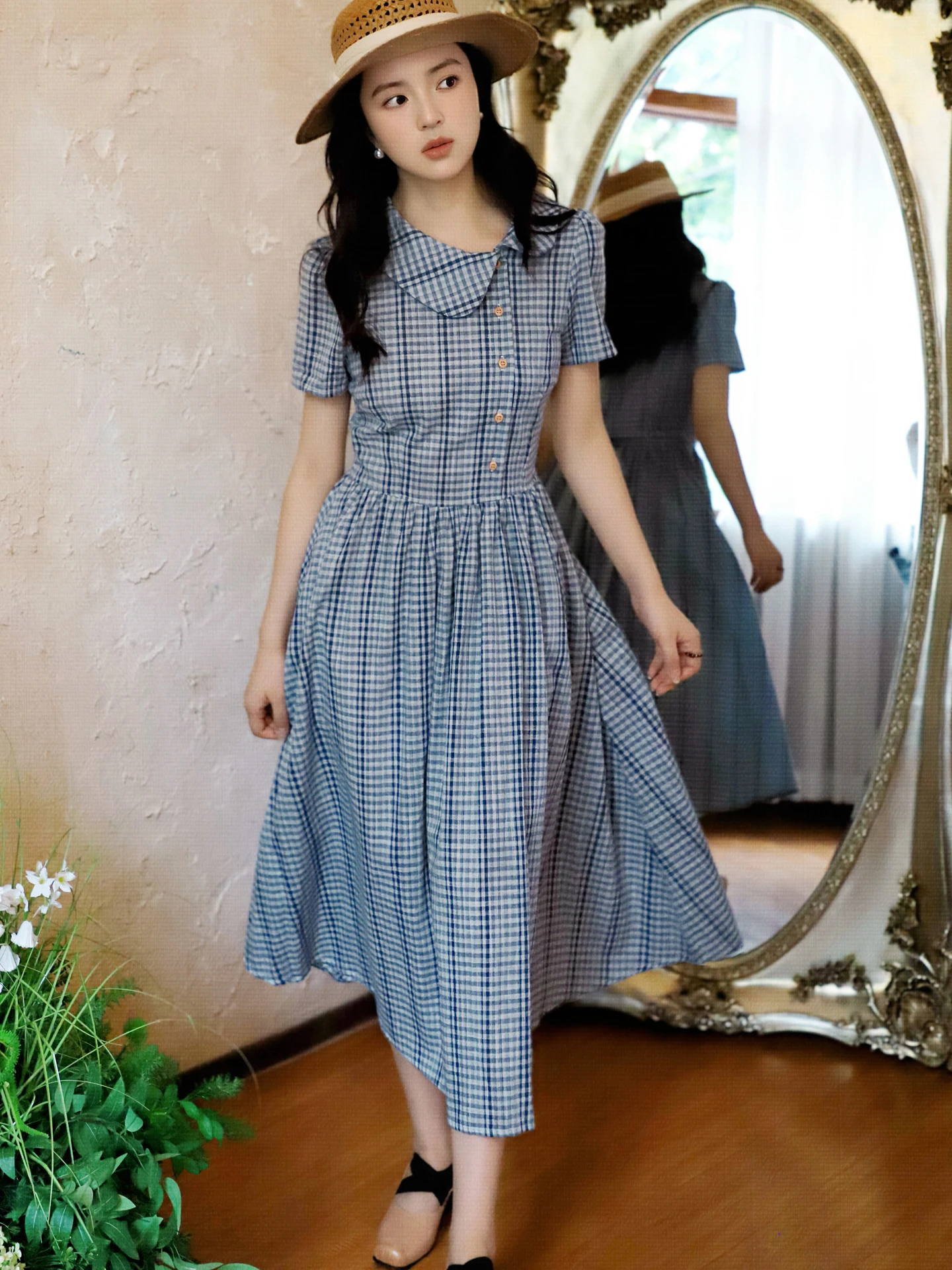 Retro Plaid Doll Collar Women's Dress Slimming Waist High Waist Gentle Style Summer Midi Skirt Cotton Blend A-Line Dress
Retro Plaid Doll Collar Women's Dress Slimming Waist High Waist Gentle Style Summer Midi Skirt Cotton Blend A-Line Dress