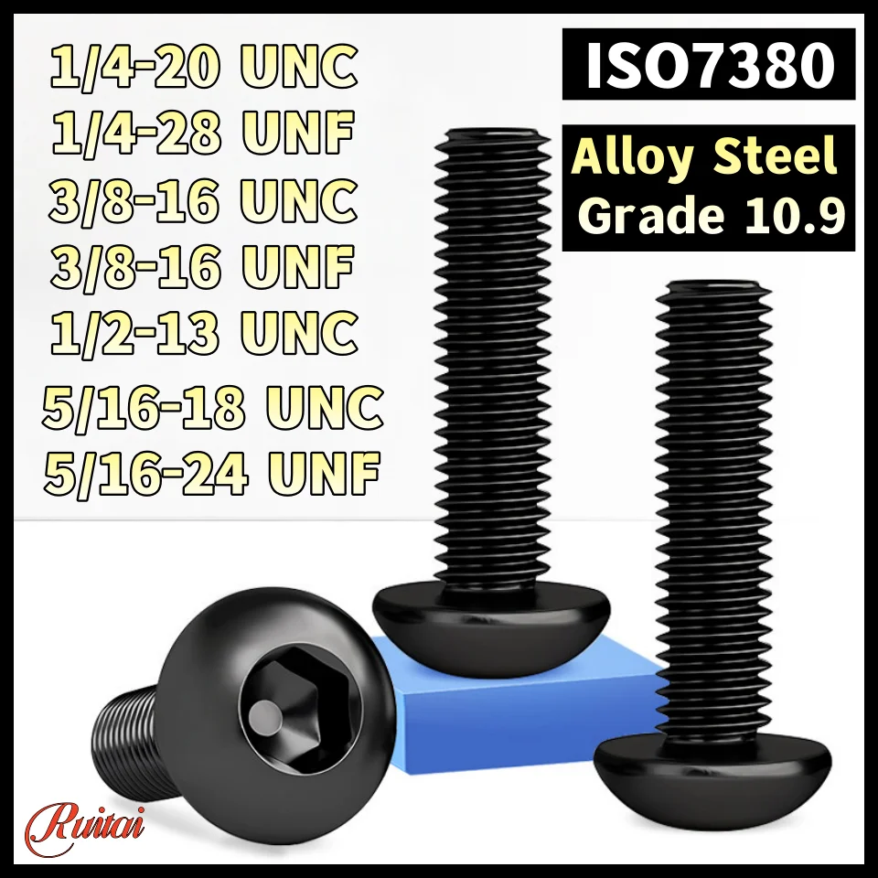 Ruitai Mushroom Allen Key Bolts 1/4 5/16 3/8 1/2 UNC UNF ISO7380 Grade 10.9 Alloy Steel Hex Socket Round Button Head Screws
Ruitai Mushroom Allen Key Bolts 1/4 5/16 3/8 1/2 UNC UNF ISO7380 Grade 10.9 Alloy Steel Hex Socket Round Button Head Screws