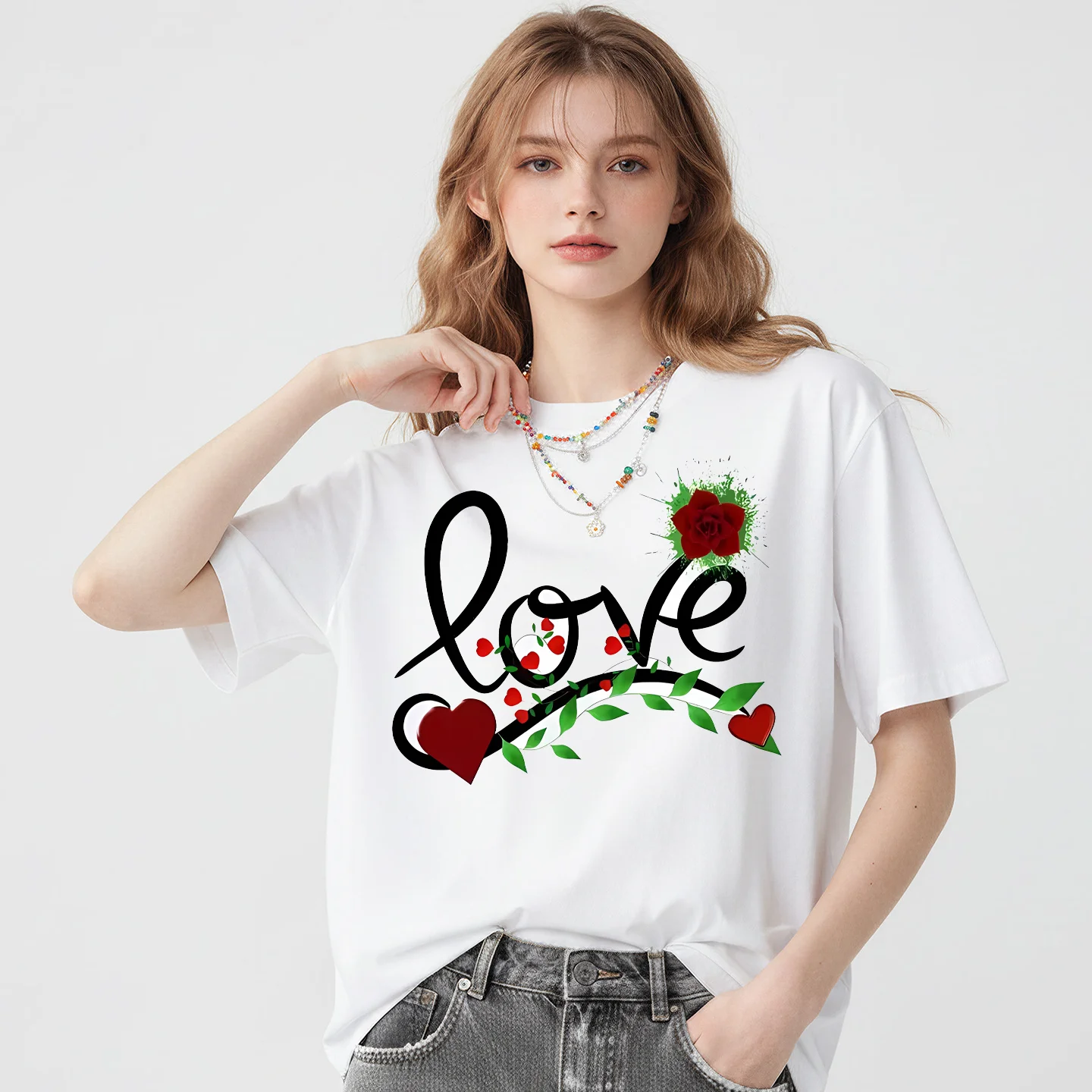 Spring Summer Women's Top Flower Love Leopard Print Round Neck Casual Fashion Women Short Sleeve T-shirt Tops polyester fabric
Spring Summer Women's Top Flower Love Leopard Print Round Neck Casual Fashion Women Short Sleeve T-shirt Tops polyester fabric