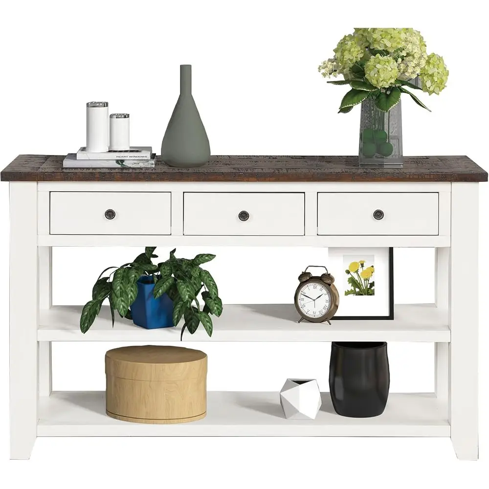 Antique White Solid Wood Entryway Table with Storage Drawers and Bottom Shelf
Antique White Solid Wood Entryway Table with Storage Drawers and Bottom Shelf
