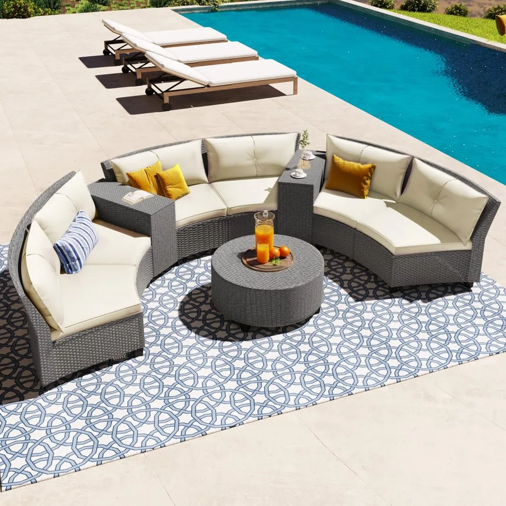 9-Piece Outdoor Half Moon Sofa Set, Rattan Patio Furniture Shaped Sofa Set with Round Table, Sectional Conversational Sofa Set
9-Piece Outdoor Half Moon Sofa Set, Rattan Patio Furniture Shaped Sofa Set with Round Table, Sectional Conversational Sofa Set