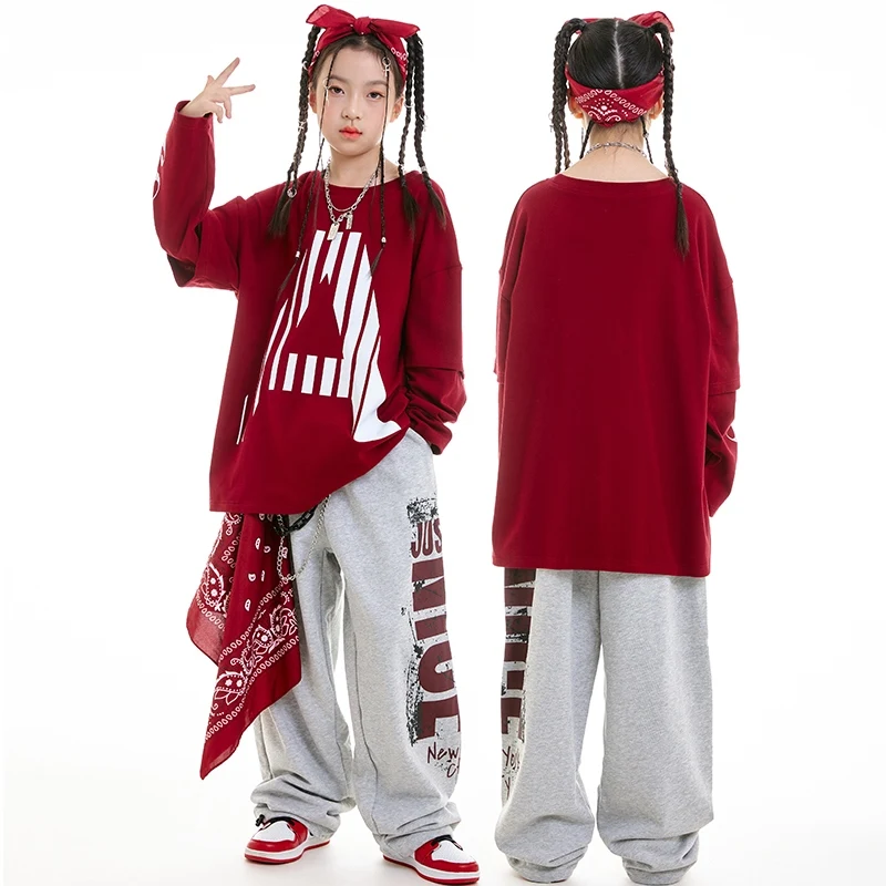 New Kids Hip Hop Dance Clothes Long Sleeves Baggy Tops Grey Sweatpants For Girls Ballroom Practice Wear Boys Clothing BL13968
New Kids Hip Hop Dance Clothes Long Sleeves Baggy Tops Grey Sweatpants For Girls Ballroom Practice Wear Boys Clothing BL13968