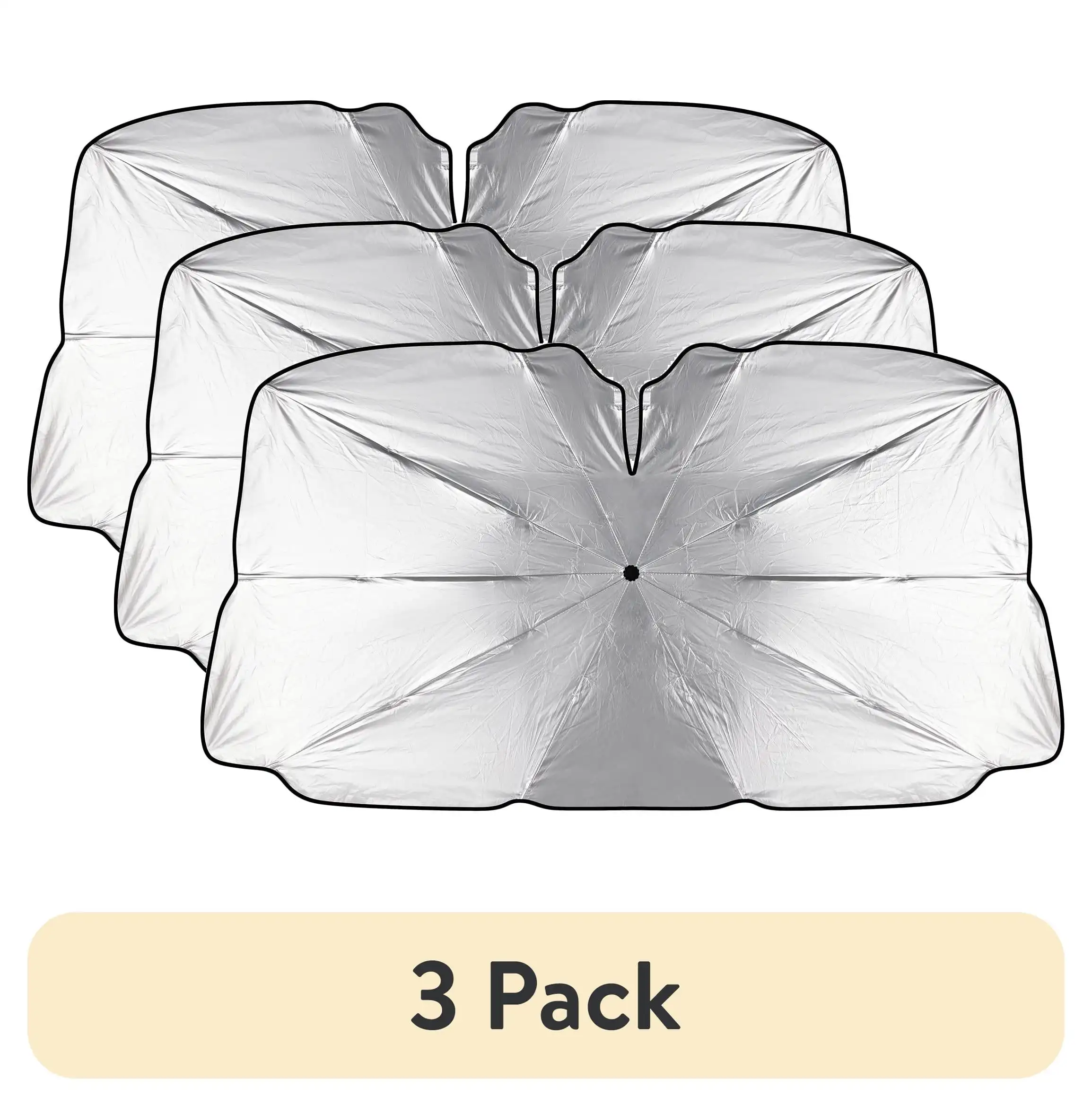 (3 pack) Car Umbrella Shade, Universal Fit, Easy to Install, Silver, 57" x 31"
(3 pack) Car Umbrella Shade, Universal Fit, Easy to Install, Silver, 57" x 31"