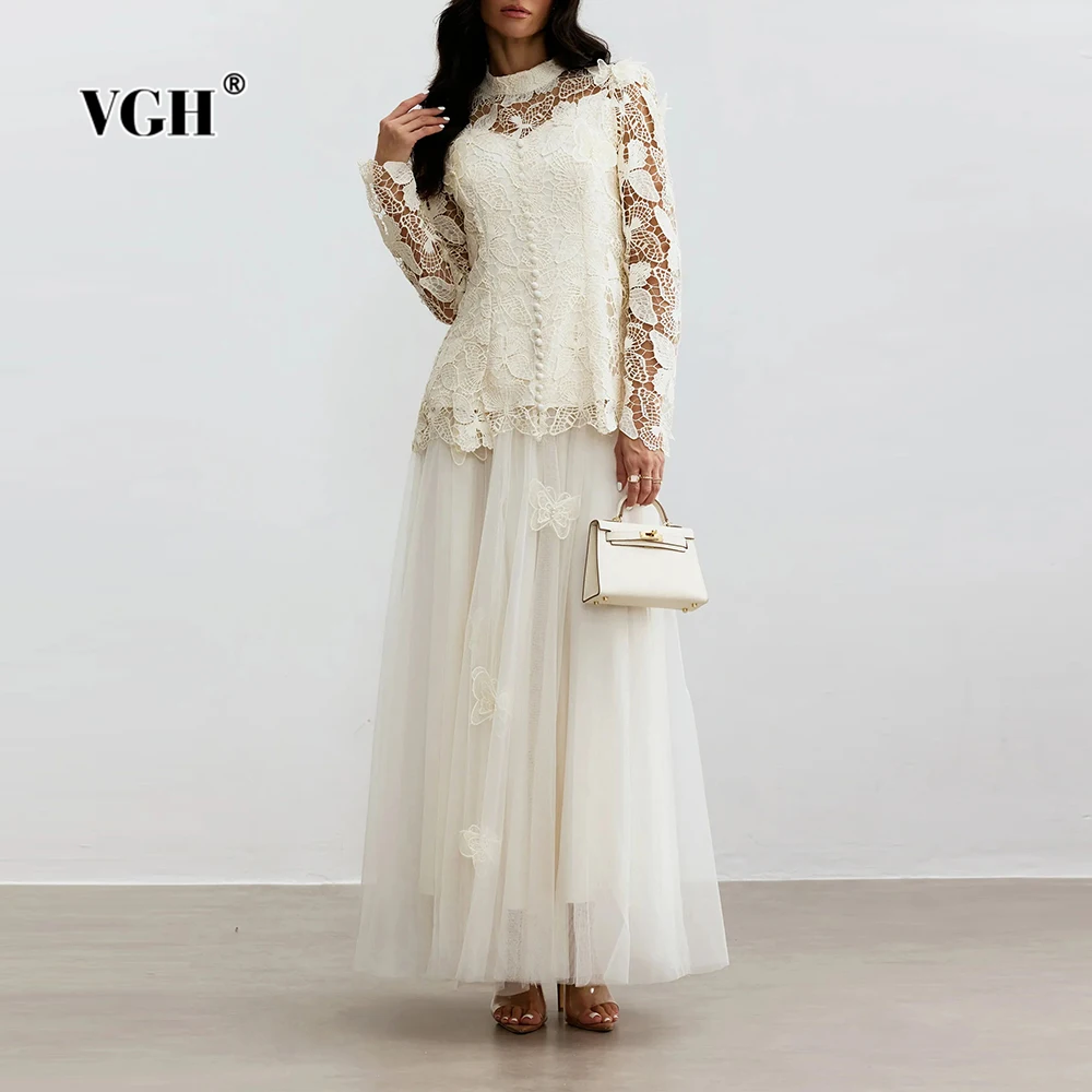 VGH Luxury Solid Two Piece Sets For Women Stand Collar Long Sleeve Spliced Appliques Top High Waist Skirt Chic Set Female New
VGH Luxury Solid Two Piece Sets For Women Stand Collar Long Sleeve Spliced Appliques Top High Waist Skirt Chic Set Female New