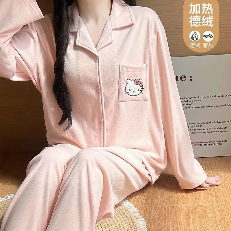 Sanrio Women Loungewear Pajamas Set Velvet Women Homewear Spring Autumn Long Sleeve Loose Sweet Lapel Collar Cardigan Nightwear
Sanrio Women Loungewear Pajamas Set Velvet Women Homewear Spring Autumn Long Sleeve Loose Sweet Lapel Collar Cardigan Nightwear