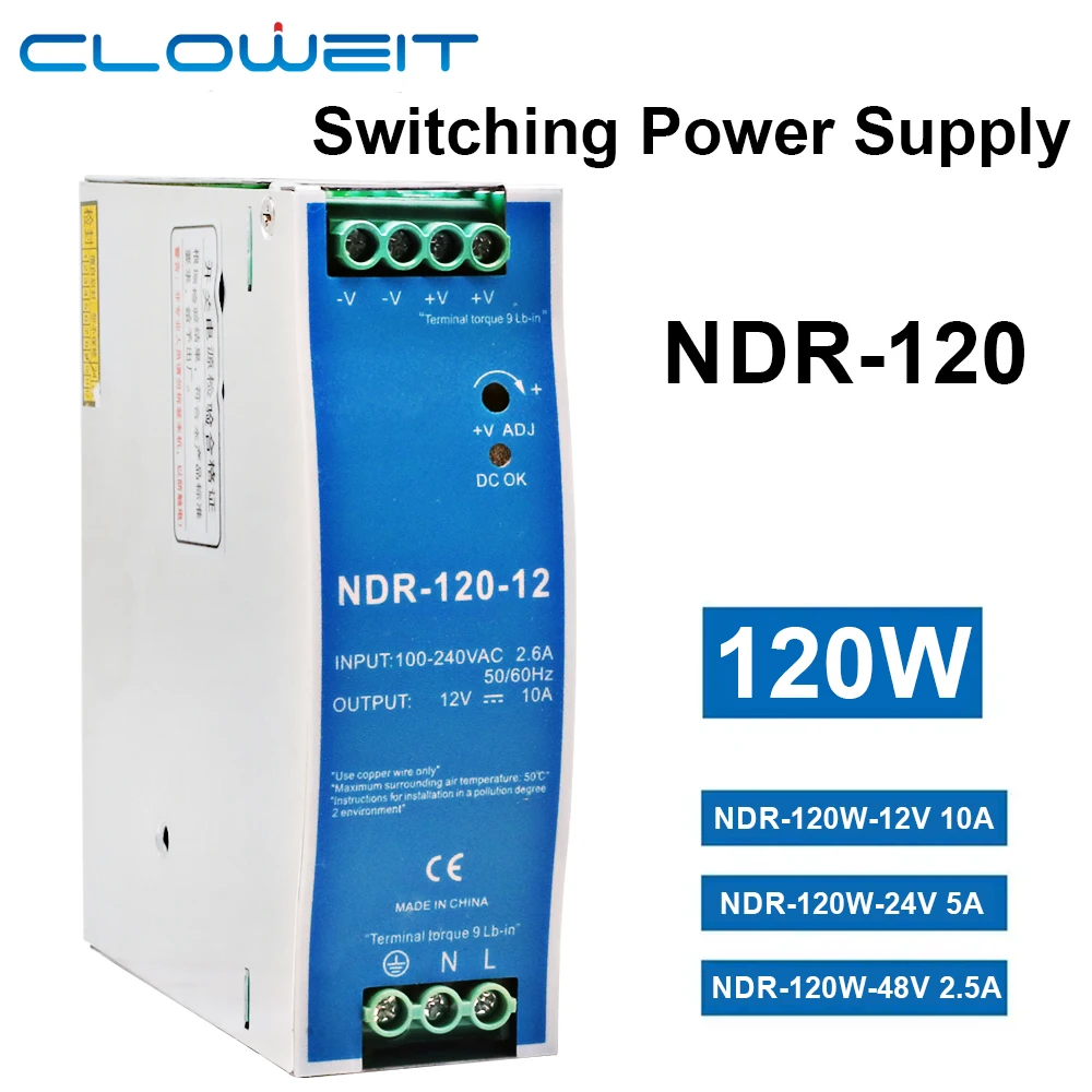 Cloweit 12V 24V 48V NDR120W 100-120VAC/180-240VAC Industrial DIN Rail Mounted AC TO DC Single Output Switching Power Supply
Cloweit 12V 24V 48V NDR120W 100-120VAC/180-240VAC Industrial DIN Rail Mounted AC TO DC Single Output Switching Power Supply