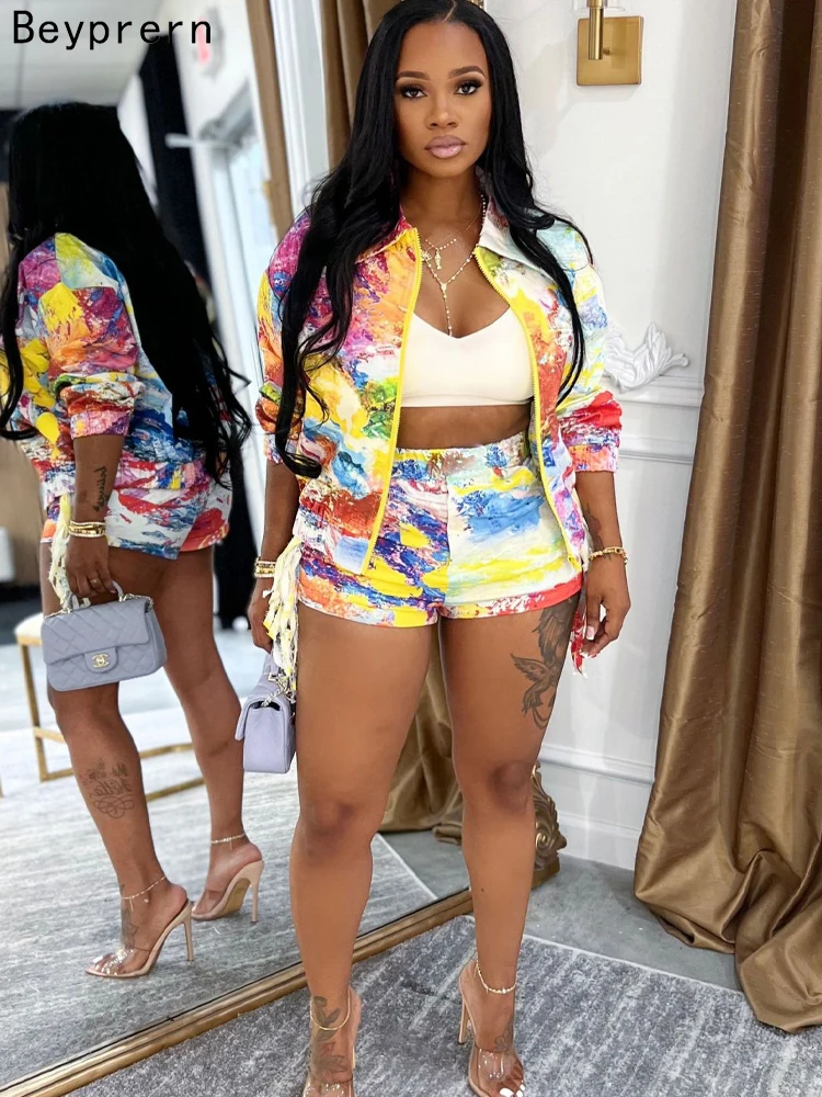 Beyprern Tropical, красочный принт, молния спереди, куртка, топ и шорты, комплект из 2 предметов, женские спортивные костюмы, комплект одежды для ночного клуба
Beyprern Tropical, красочный принт, молния спереди, куртка, топ и шорты, комплект из 2 предметов, женские спортивные костюмы, комплект одежды для ночного клуба