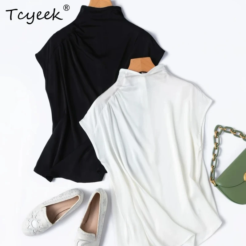 Tcyeek 93% Real Silk Women Tops 2026 Summer Breathable Luxurious Elastic Stand Collar Zipper Top Female Clothing Ropa De Mujer
Tcyeek 93% Real Silk Women Tops 2026 Summer Breathable Luxurious Elastic Stand Collar Zipper Top Female Clothing Ropa De Mujer