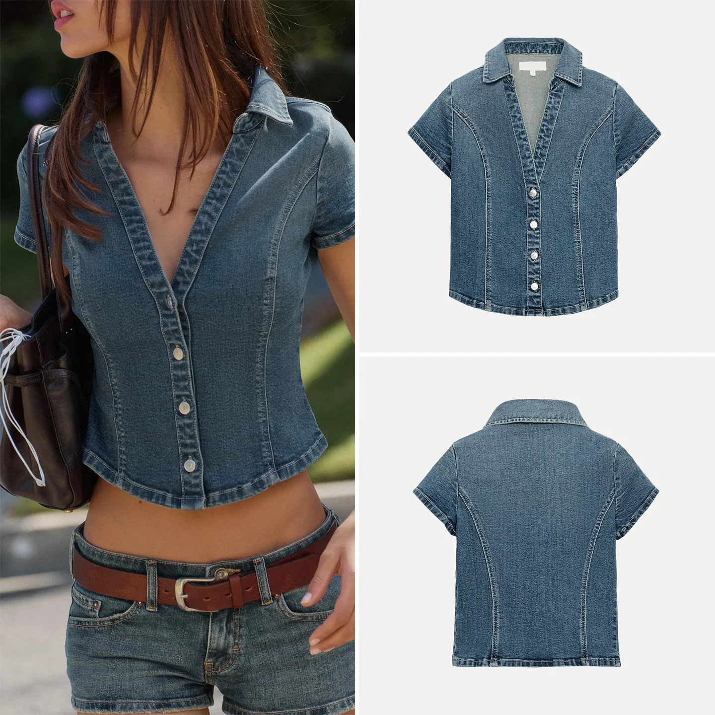 Fashionable Versatile Women's Slim Fit Short Sleeve Collared Denim Shirt Casual Style Summer 2026 ZADATA Shirt
Fashionable Versatile Women's Slim Fit Short Sleeve Collared Denim Shirt Casual Style Summer 2026 ZADATA Shirt