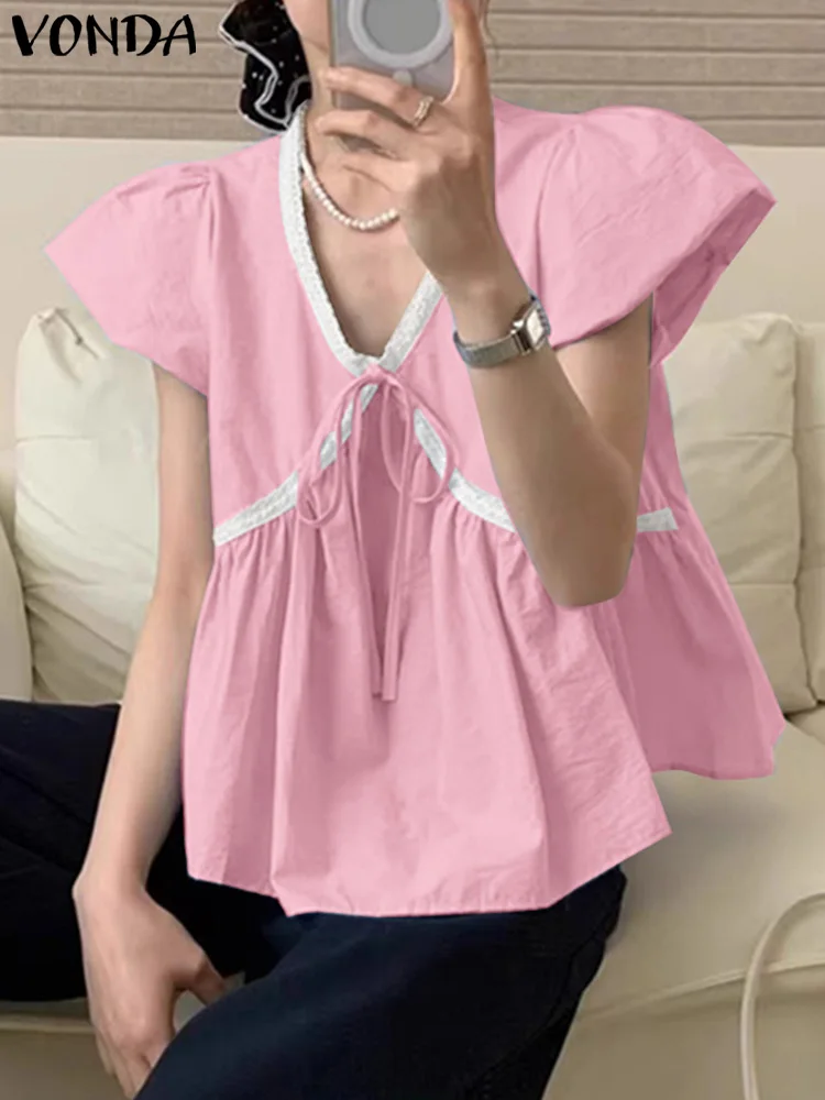 VONDA Women Summer Blouses Fashion V-Neck Lace Bow Casual Shirts 2025 Short Sleeve Loose Partchwork Elegant Blusas Tunic Tops
VONDA Women Summer Blouses Fashion V-Neck Lace Bow Casual Shirts 2025 Short Sleeve Loose Partchwork Elegant Blusas Tunic Tops