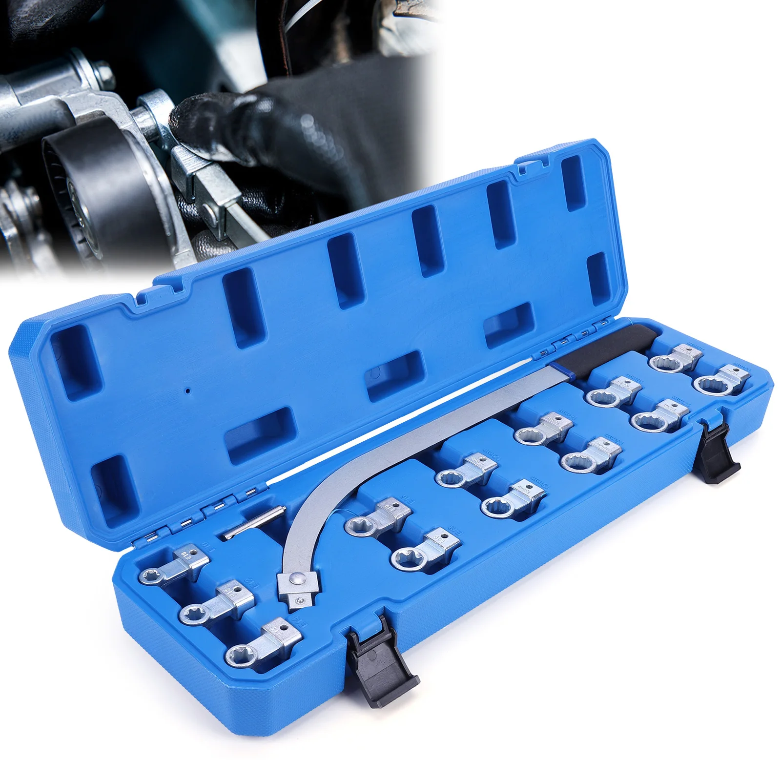 15PCS Universal Auxiliary Idler Belt Tensioner Serpentine Belt Tension Pulley Wrench Set Screw Removal Tool for Most Vehicles
15PCS Universal Auxiliary Idler Belt Tensioner Serpentine Belt Tension Pulley Wrench Set Screw Removal Tool for Most Vehicles