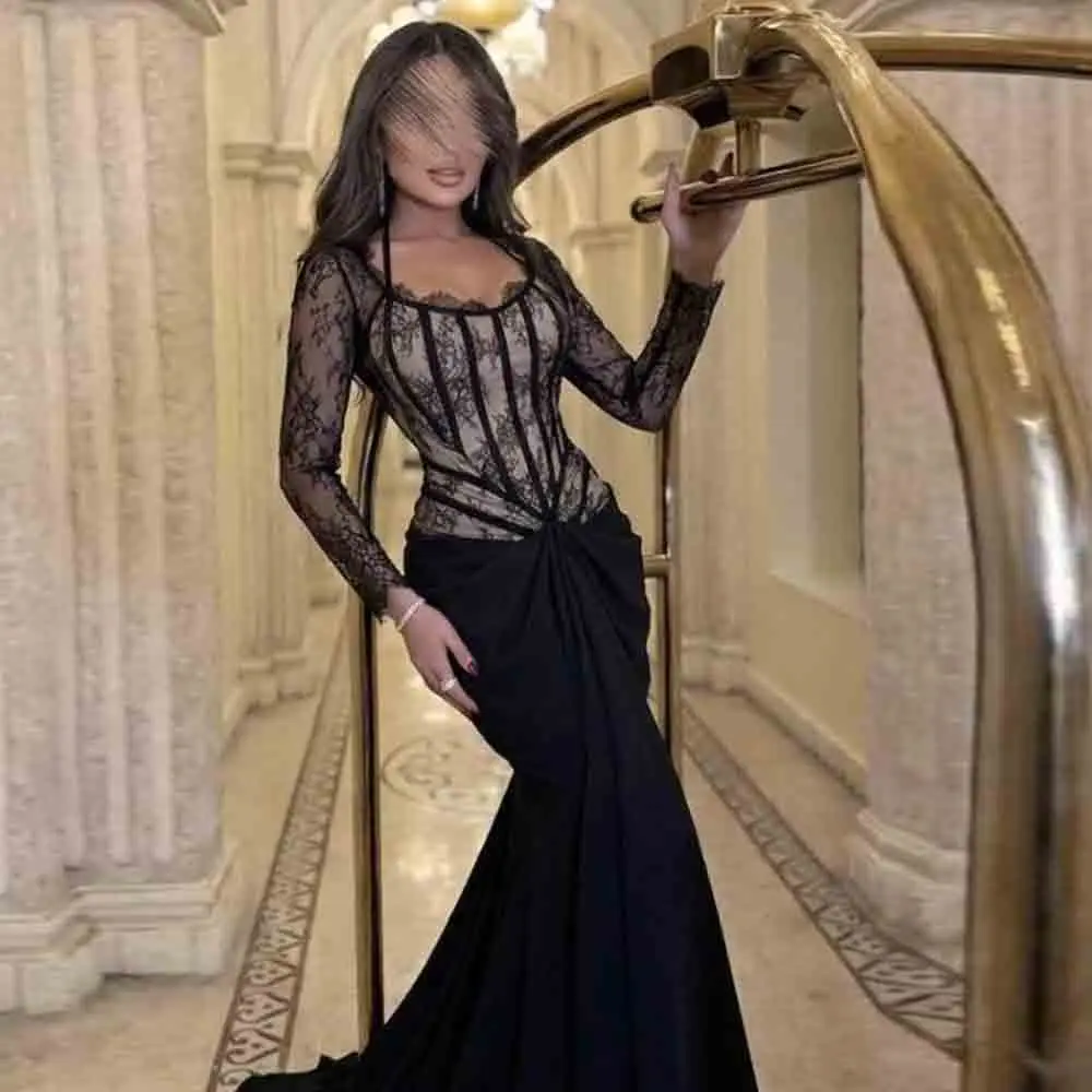 Customized Black Lace Corset Mermaid Evening Gown Long Sleeve Formal Dress for Party & Wedding Guest Draped Prom Dresses
Customized Black Lace Corset Mermaid Evening Gown Long Sleeve Formal Dress for Party & Wedding Guest Draped Prom Dresses