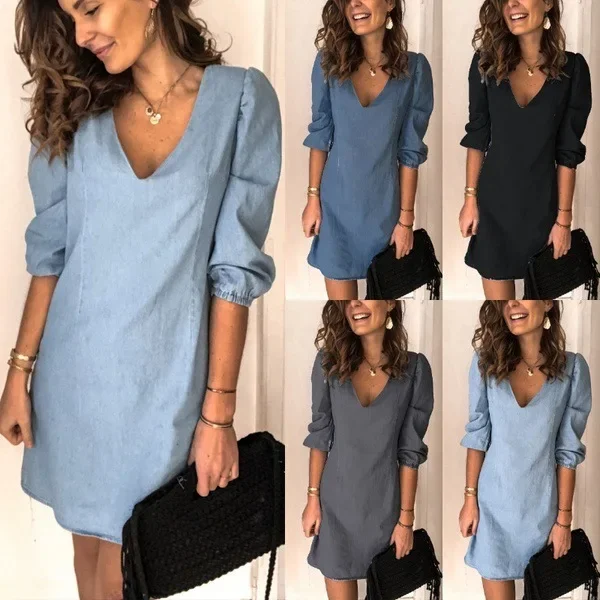 Women Denim Dresses Single Breasted Button Solid Color Dress V Neck Streetwear Short Sleeve Slim Fit Pockets High Street 2025
Women Denim Dresses Single Breasted Button Solid Color Dress V Neck Streetwear Short Sleeve Slim Fit Pockets High Street 2025