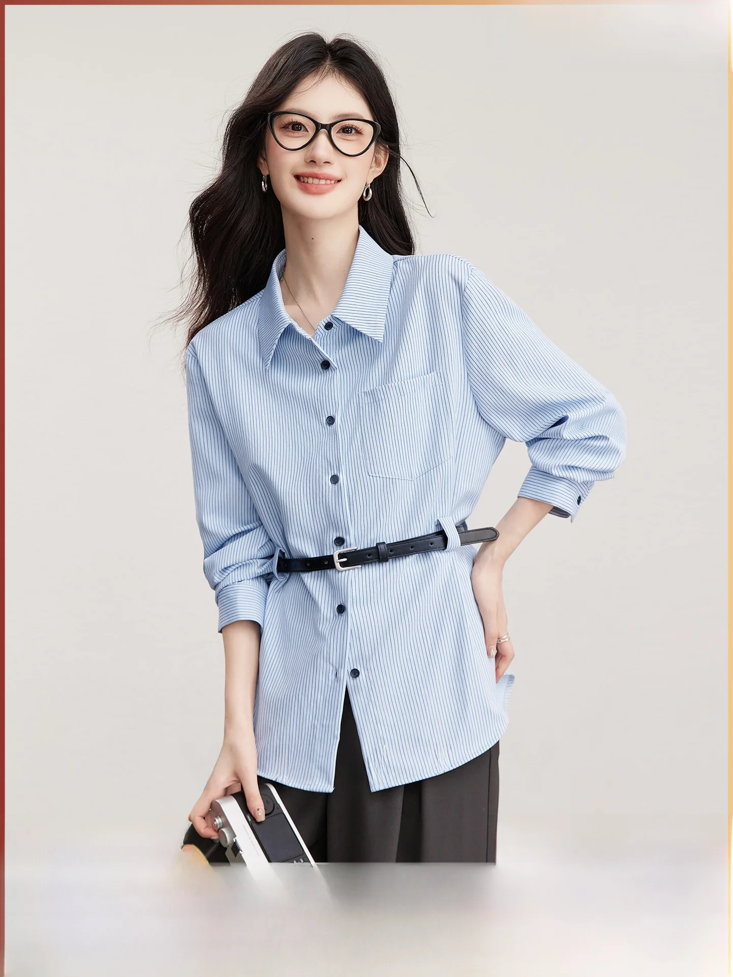 Women's Stripe irt Stand Collar Waist Cinching Spring 2026 New Sle Removable Belt Decoration Casual Fit Long Sve
Women's Stripe irt Stand Collar Waist Cinching Spring 2026 New Sle Removable Belt Decoration Casual Fit Long Sve
