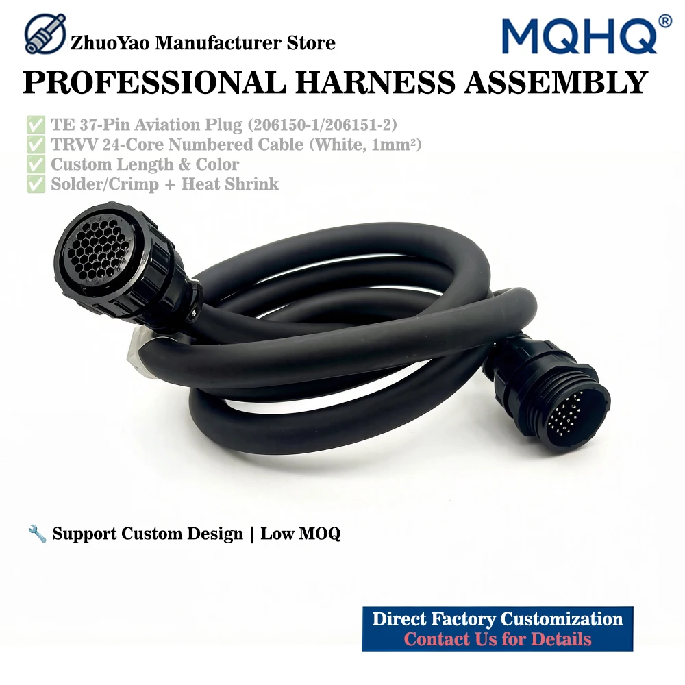 Professional Custom Assembly Service: TE 37-Pin Aviation Plug (206150-1/206151-2) + TRVV 24-Core Cable
Professional Custom Assembly Service: TE 37-Pin Aviation Plug (206150-1/206151-2) + TRVV 24-Core Cable