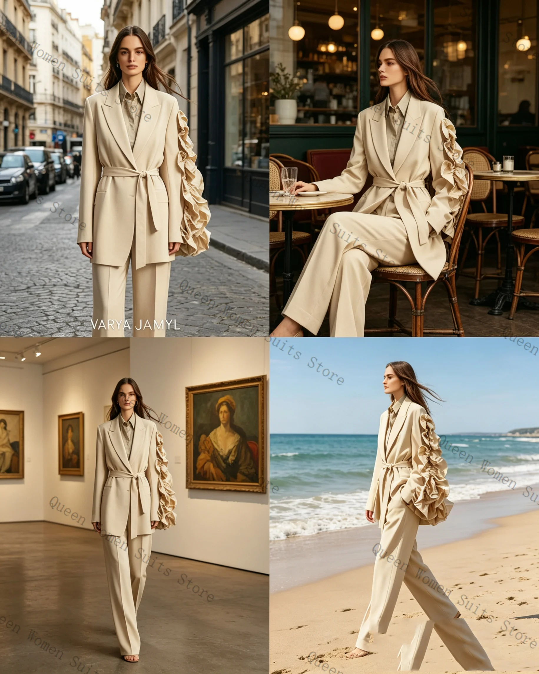 Khaki Women Suit Set 2 Pcs Blazer+Pants Belted Ruffles Sleeves Formal Office Lady Jacket Wedding Coat Customized(NO Back Pearls)
Khaki Women Suit Set 2 Pcs Blazer+Pants Belted Ruffles Sleeves Formal Office Lady Jacket Wedding Coat Customized(NO Back Pearls)