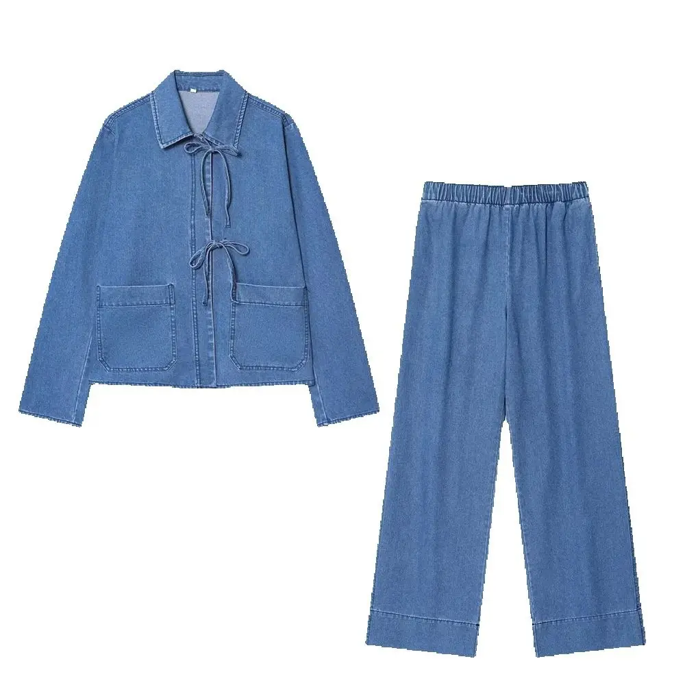 Осенняя новая женская джинсовая куртка в европейском и американском стиле на шнуровке, прямые джинсы, широкие брюки 
Осенняя новая женская джинсовая куртка в европейском и американском стиле на шнуровке, прямые джинсы, широкие брюки