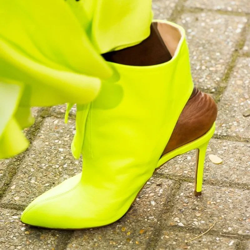 Women Fluorescence Leather Ankle Boots Pointed Toe Back Cutouts Thin Heels Ridding Boots Gladiator Celebratin Club Shoes
Women Fluorescence Leather Ankle Boots Pointed Toe Back Cutouts Thin Heels Ridding Boots Gladiator Celebratin Club Shoes