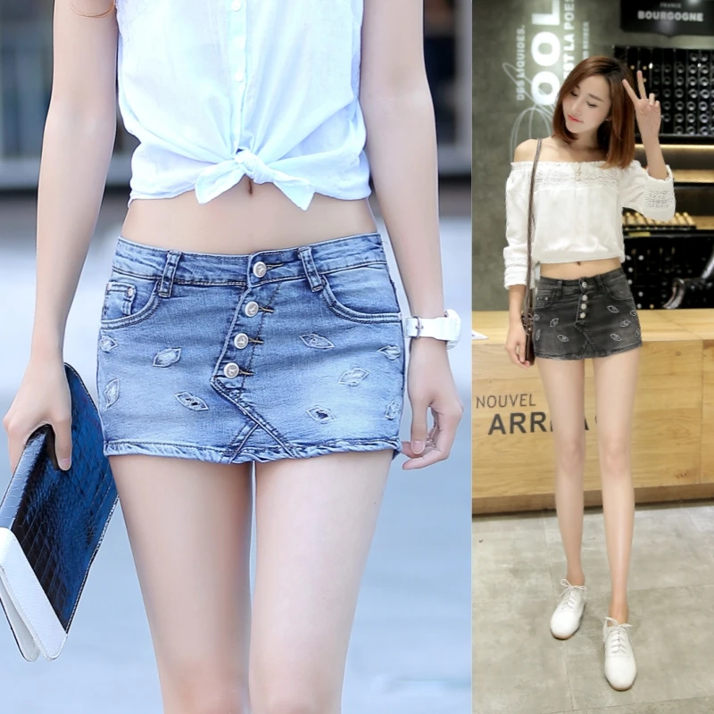 Summer New Light Wash Denim Mini Skort, Low Waist Button Fly Distressed Anti-Peep Hot Pants, High Street Style Washed Denim Skor
Summer New Light Wash Denim Mini Skort, Low Waist Button Fly Distressed Anti-Peep Hot Pants, High Street Style Washed Denim Skor