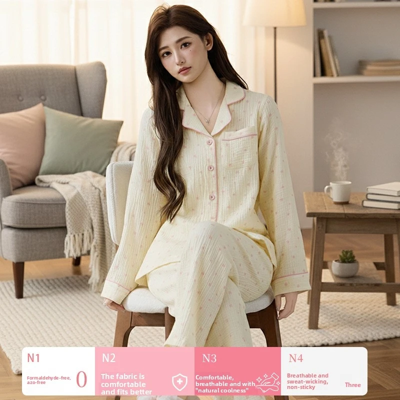 2pcs Women's Pajama Set Pastoral Style 100% Cotton Crepe Fabric Lapel Collar Soft Breathable Loose Wearable Outside Loungewear F
2pcs Women's Pajama Set Pastoral Style 100% Cotton Crepe Fabric Lapel Collar Soft Breathable Loose Wearable Outside Loungewear F