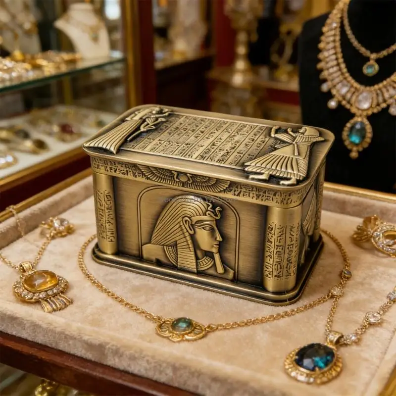 Handcrafted Egyptian Themed Jewelry Storage Box Featuring Anubis And Sphinx Figures
Handcrafted Egyptian Themed Jewelry Storage Box Featuring Anubis And Sphinx Figures