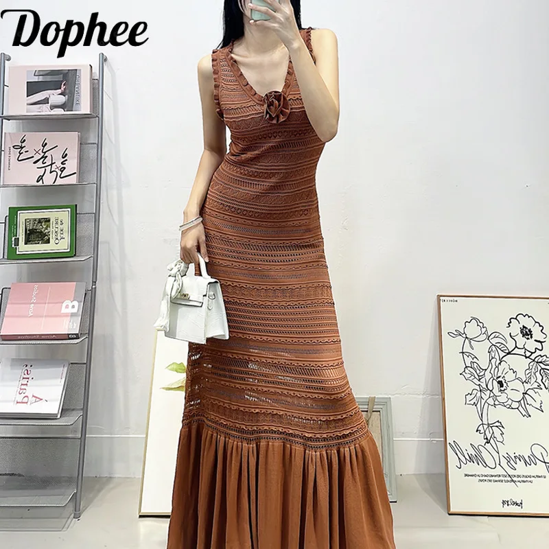 High Quality Spring Summer Women Knitted Dress Luxury Elegant V-neck Hot Drilling Ruffles Mopping Floor Sleeveless Party Dress
High Quality Spring Summer Women Knitted Dress Luxury Elegant V-neck Hot Drilling Ruffles Mopping Floor Sleeveless Party Dress