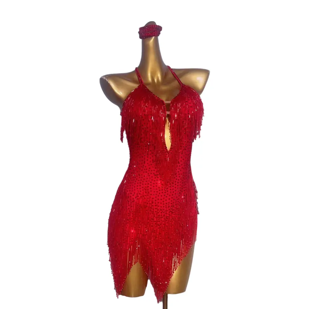 Latin Dance Competition Women's High-end Custom Deep V Strap Rumba Performance Costume Rhinestone dress
Latin Dance Competition Women's High-end Custom Deep V Strap Rumba Performance Costume Rhinestone dress