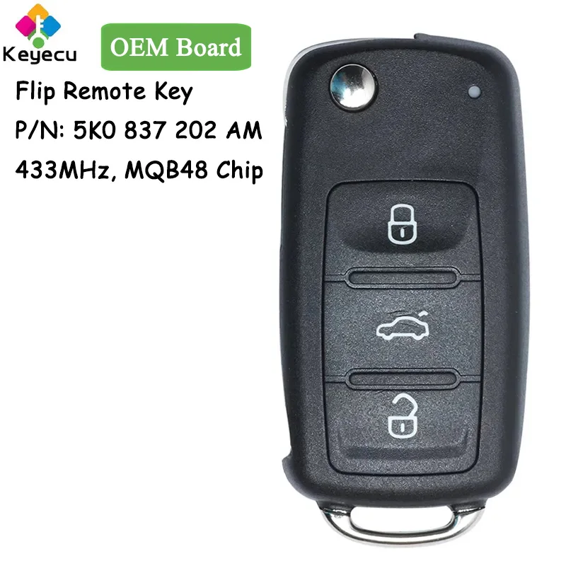 KEYECU Keyless Go Flip Remote Car Key With 3 Buttons 433MHz 48 Chip for Volkswagen Golf Caddy Beetle Polo Jetta Fob 5K0837202AM
KEYECU Keyless Go Flip Remote Car Key With 3 Buttons 433MHz 48 Chip for Volkswagen Golf Caddy Beetle Polo Jetta Fob 5K0837202AM