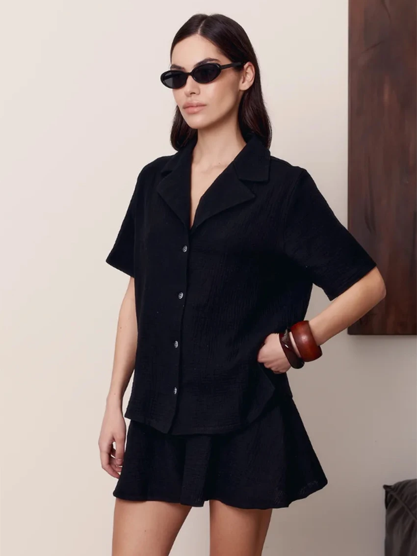 Parc Fee Fashion Loose Blue Cotton 2 Piece Set Women 2026 Elegant Short Sleeve Shirt With High Waist Shorts Set Female Clothing
Parc Fee Fashion Loose Blue Cotton 2 Piece Set Women 2026 Elegant Short Sleeve Shirt With High Waist Shorts Set Female Clothing