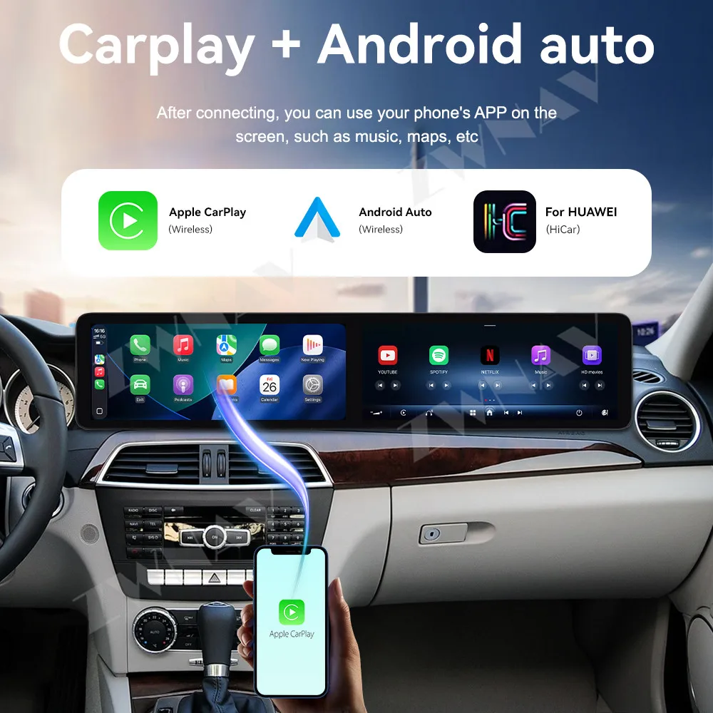 Автомобильный радиоприемник CarPlay с двойным 12,3-дюймовым сенсорным экраном для Benz C 2011-2014 Android13, GPS-навигация, автомобильный мультимедийный плеер, головное устройство, авто
Автомобильный радиоприемник CarPlay с двойным 12,3-дюймовым сенсорным экраном для Benz C 2011-2014 Android13, GPS-навигация, автомобильный мультимедийный плеер, головное устройство, авто