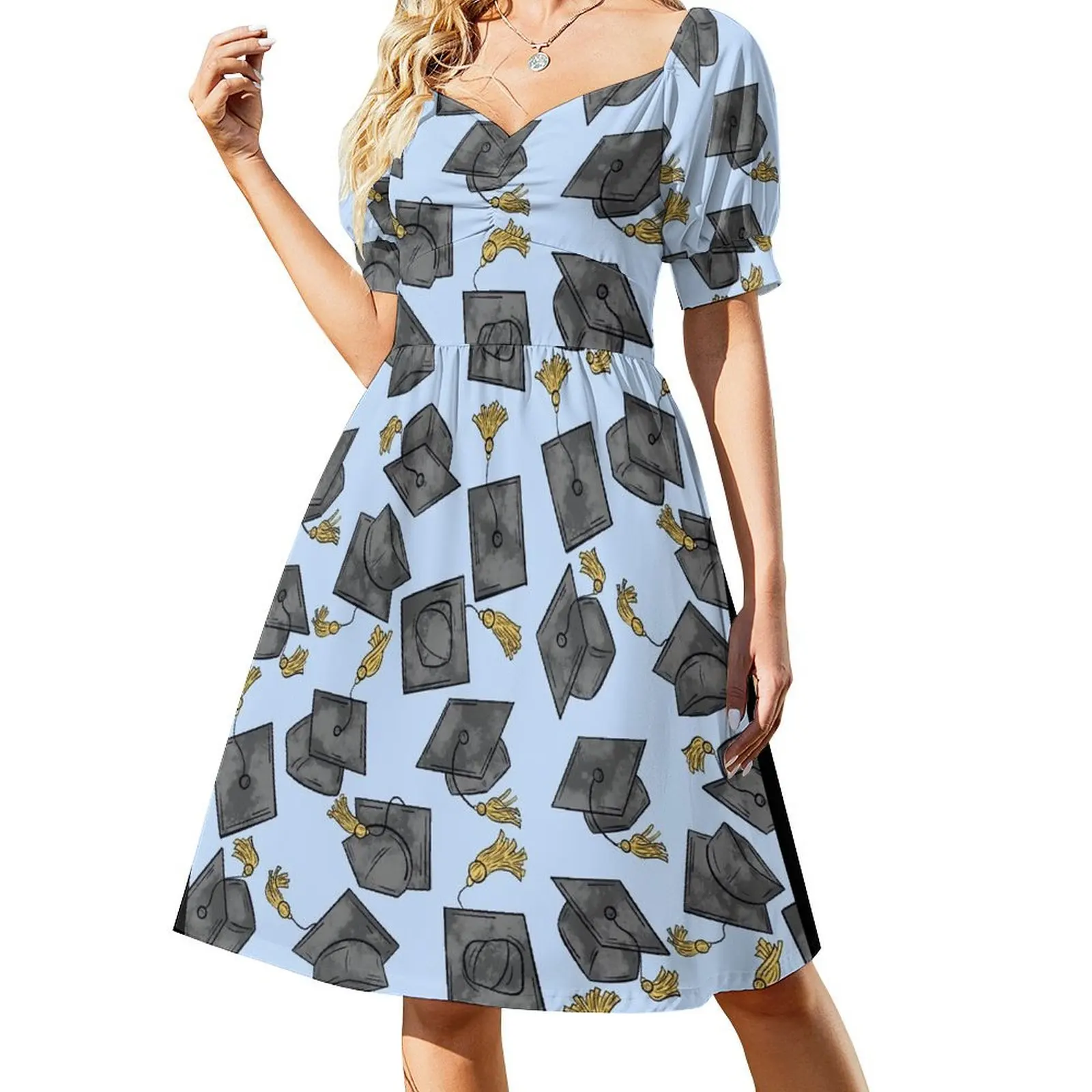 Watercolor Graduation Cap Short Sleeved Dress Woman's evening dress dress for women 2025
Watercolor Graduation Cap Short Sleeved Dress Woman's evening dress dress for women 2025