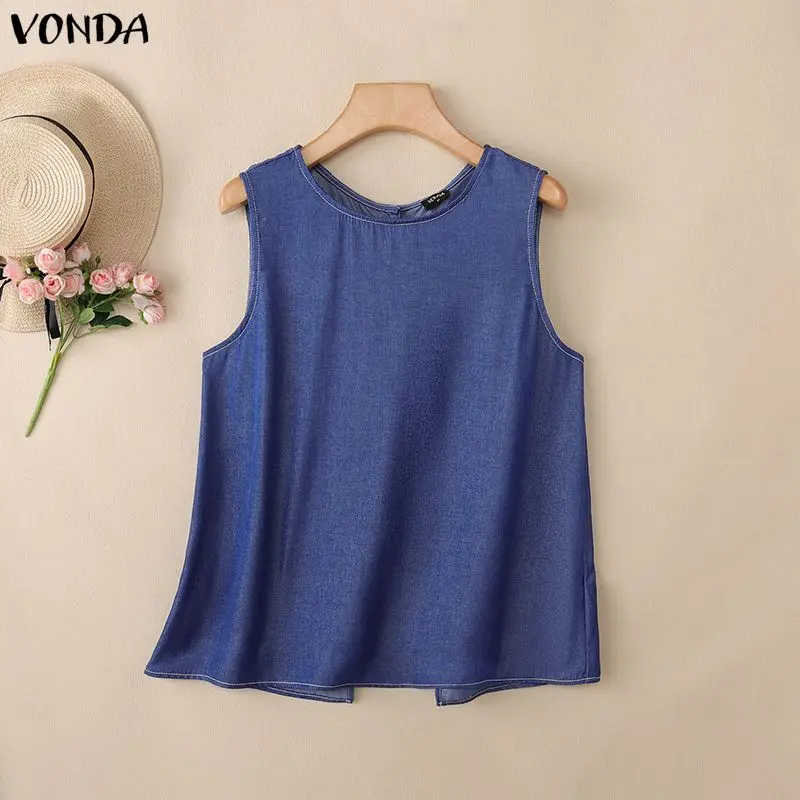 Summer Sleeveless Tops VONDA Women Blouses Solid Color Tee Streetwear Party Blusas OL Work Tunic A-line Oversize Slit Hem Tops
Summer Sleeveless Tops VONDA Women Blouses Solid Color Tee Streetwear Party Blusas OL Work Tunic A-line Oversize Slit Hem Tops