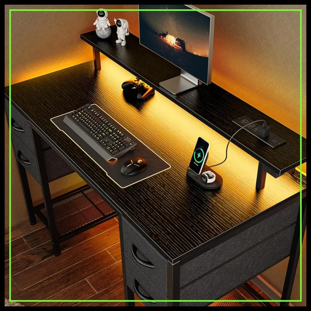 47 Inch Computer Desk with 4 Drawers, LED Lights & Power Outlets, Home Office Desk, Black
47 Inch Computer Desk with 4 Drawers, LED Lights & Power Outlets, Home Office Desk, Black