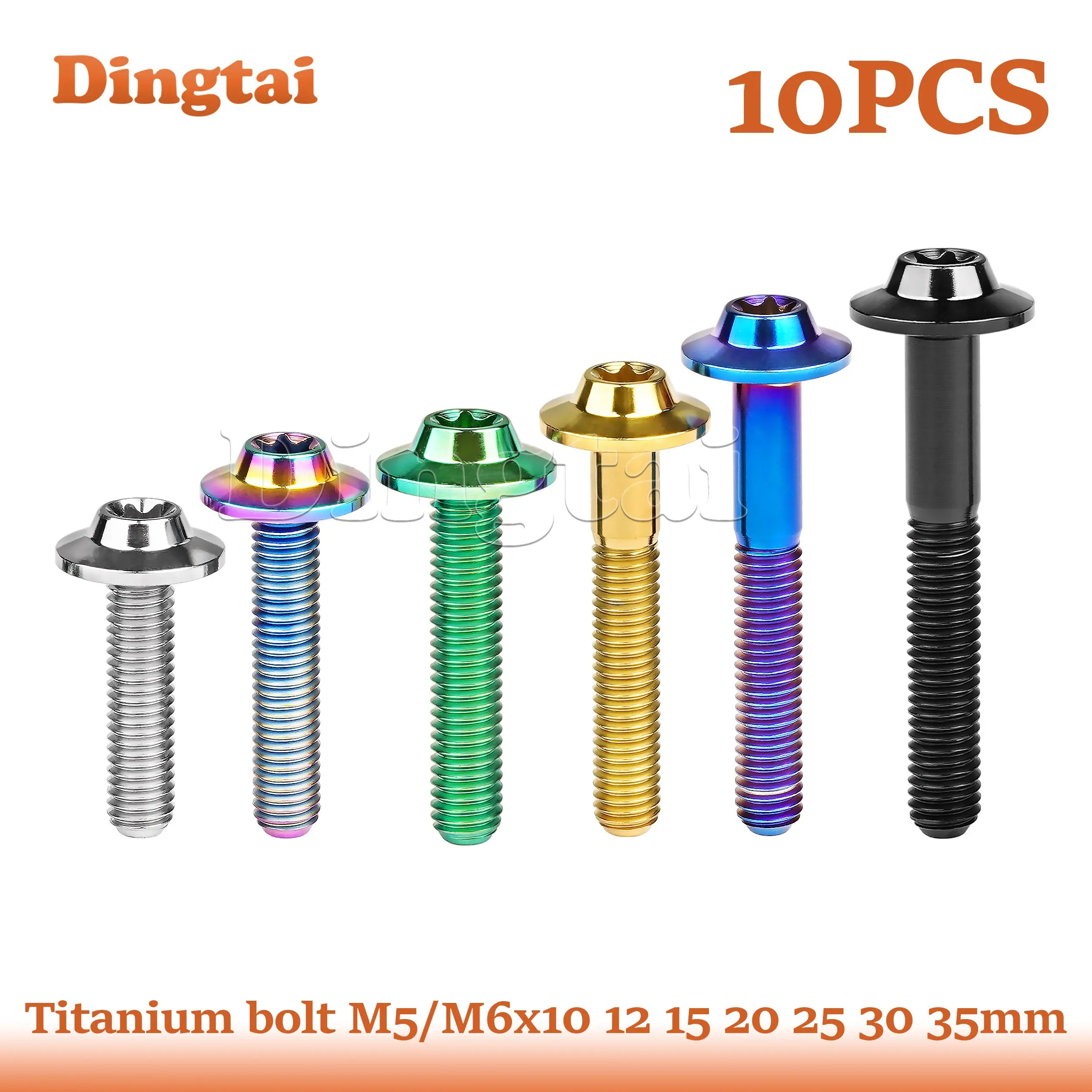 Dingtai Titanium Bolt 5/10PCS M5/M6x10 12 15 20 25 30 35mm Titanium Torx head Screws for MTB Road Bike
Dingtai Titanium Bolt 5/10PCS M5/M6x10 12 15 20 25 30 35mm Titanium Torx head Screws for MTB Road Bike