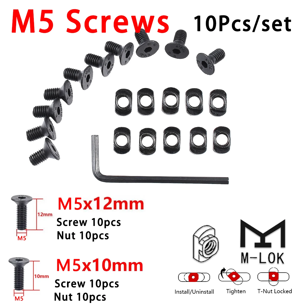 10 Pcs/set M-LOK M5 Screw and Nut Replacement Rail Hex Wrench T-Nut Screw Replacement Set For M-LOK Rail Hunting Gun Accessories
10 Pcs/set M-LOK M5 Screw and Nut Replacement Rail Hex Wrench T-Nut Screw Replacement Set For M-LOK Rail Hunting Gun Accessories