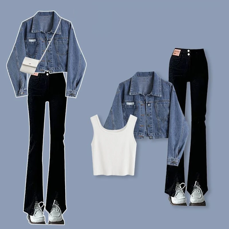 Women's Spring Autumn New Pants Suit Lady Fashion Denim Jackets Vest Black Flare Denim Pant 1 or Two Piece Set Coat Jeans Outfit
Women's Spring Autumn New Pants Suit Lady Fashion Denim Jackets Vest Black Flare Denim Pant 1 or Two Piece Set Coat Jeans Outfit