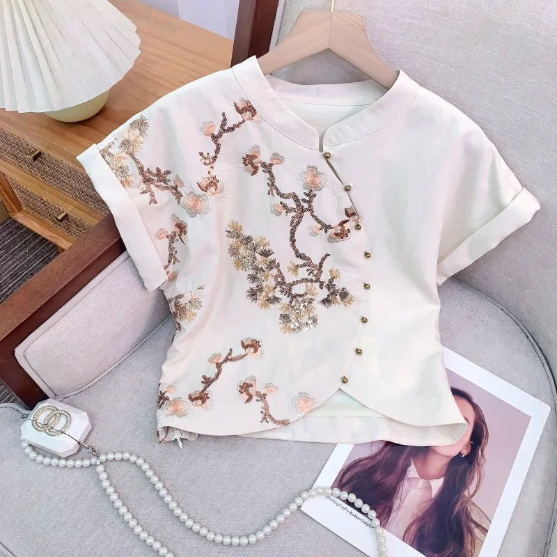 Ele ort Sve Chinese Sle Women's irt Breathable Comfortable Fabric Faionable Lady's Top New 2025 Summer Collection
Ele ort Sve Chinese Sle Women's irt Breathable Comfortable Fabric Faionable Lady's Top New 2025 Summer Collection