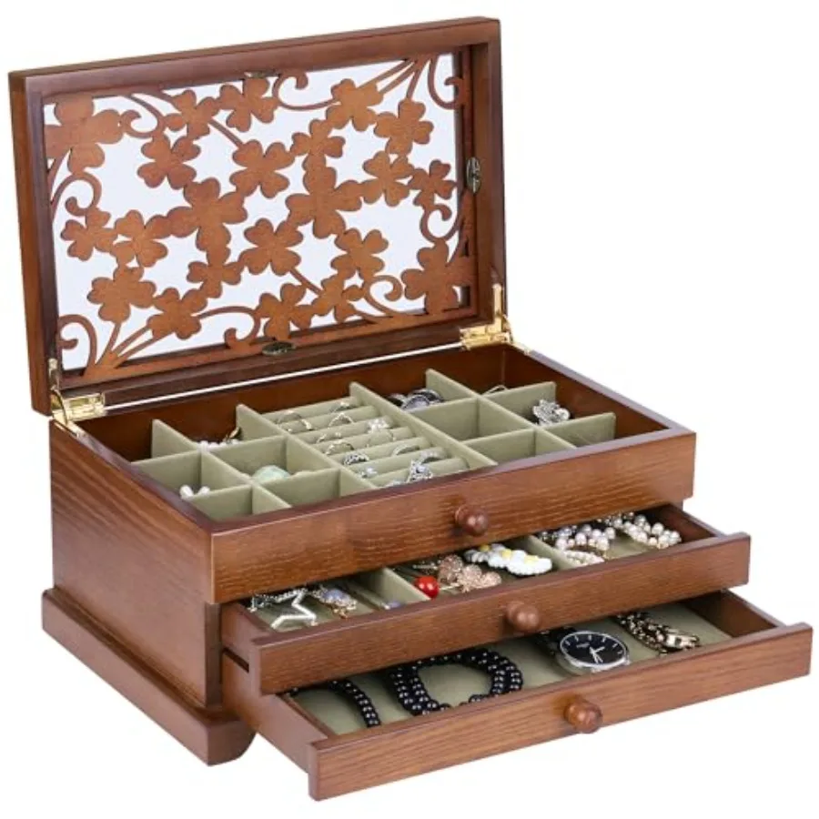 Wooden Jewelry Box for Women Real Wooden Jewelry Holder Organizer Box with Four Leaf Clover Patterns Graduation Gift Jewelry Bo
Wooden Jewelry Box for Women Real Wooden Jewelry Holder Organizer Box with Four Leaf Clover Patterns Graduation Gift Jewelry Bo