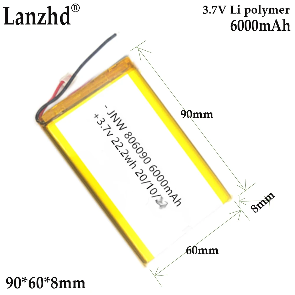 3.7v Li polymer battery 6000mAh For wireless monitor Infrared information acquisition device Medical equipment battery 806090
3.7v Li polymer battery 6000mAh For wireless monitor Infrared information acquisition device Medical equipment battery 806090