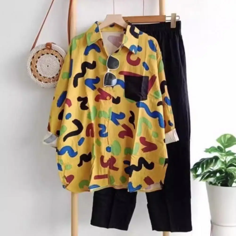 Women Breathable Suit Spring Fall Shirt Pants Set Colorful Print Women's Shirt Pants Set with Long Sleeve Blouse Wide for Ladies
Women Breathable Suit Spring Fall Shirt Pants Set Colorful Print Women's Shirt Pants Set with Long Sleeve Blouse Wide for Ladies