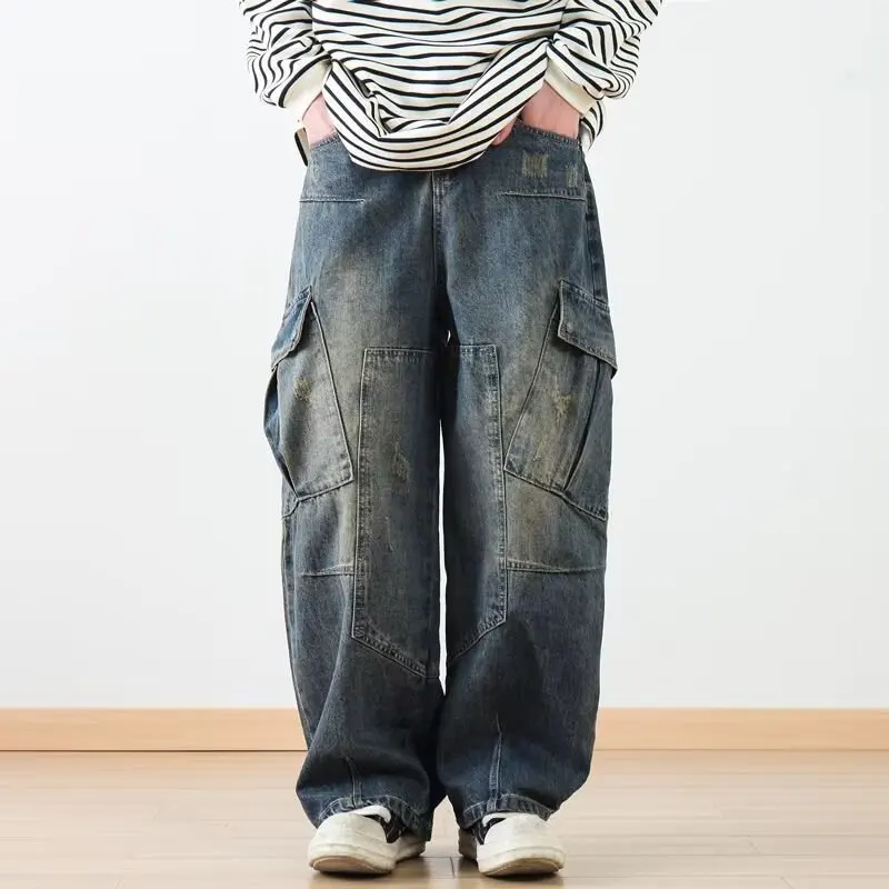 American Style Patchwork Washed Distressed Curved Hem Jeans For Men Multi-pocket Wide Leg Loose Denim Work Pants
American Style Patchwork Washed Distressed Curved Hem Jeans For Men Multi-pocket Wide Leg Loose Denim Work Pants