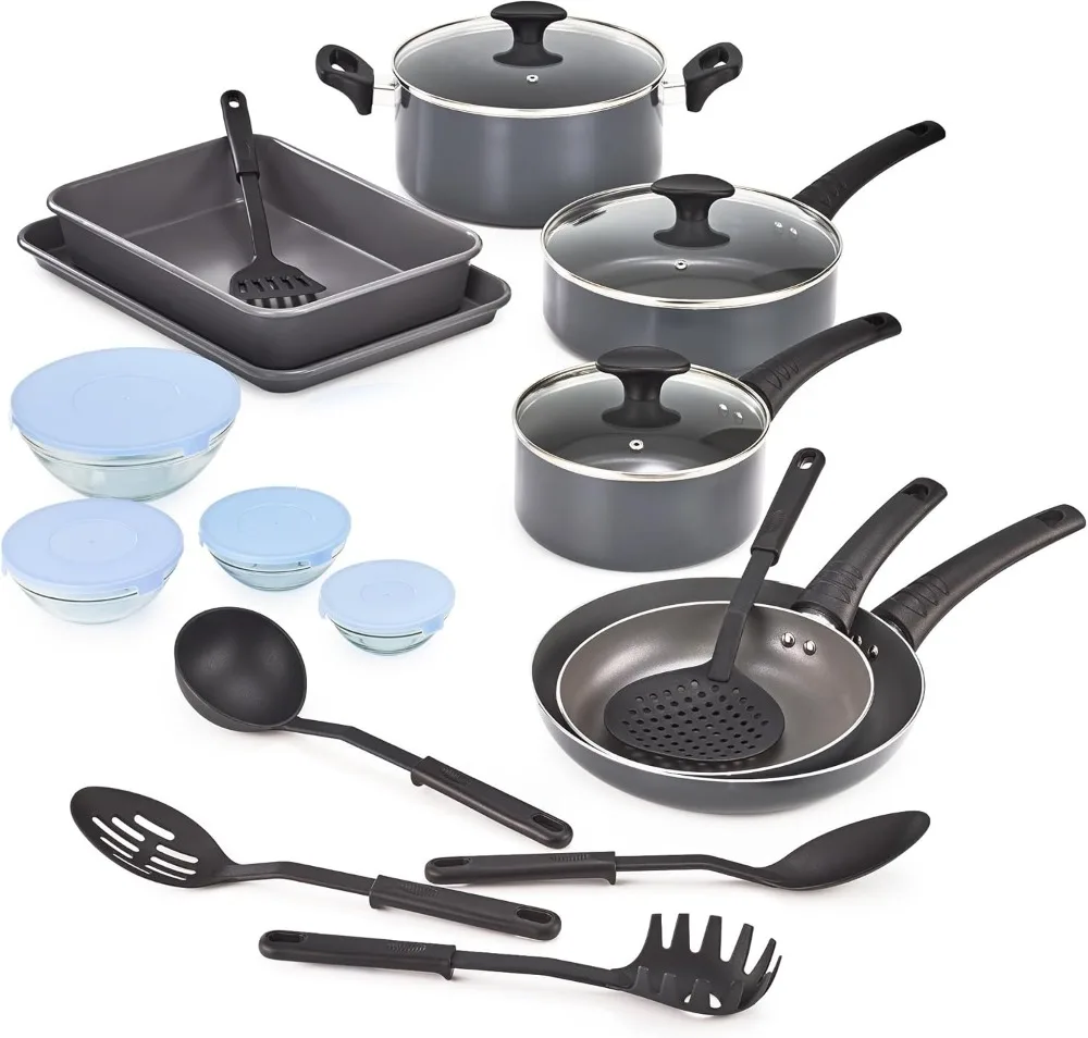 Nonstick Cookware Set with Glass Lids - Aluminum Bakeware, Pots and Pans, Storage Bowls & Utensils, Compatible with
Nonstick Cookware Set with Glass Lids - Aluminum Bakeware, Pots and Pans, Storage Bowls & Utensils, Compatible with