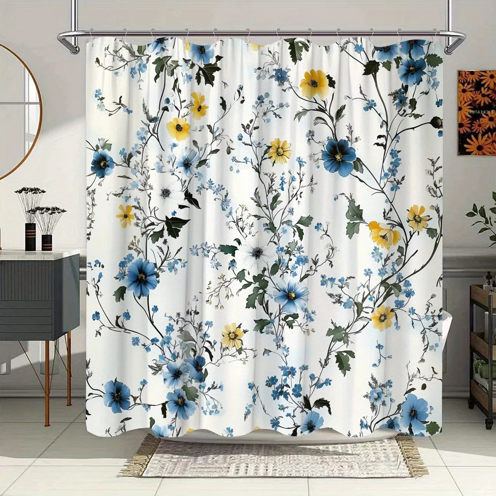 Watercolor Floral Shower Curtain Polyester Washable – Hand-Painted Blue & Yellow Blossoms with Delicate Green Vines, 12 Hooks
Watercolor Floral Shower Curtain Polyester Washable – Hand-Painted Blue & Yellow Blossoms with Delicate Green Vines, 12 Hooks