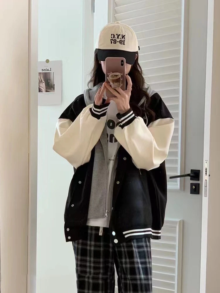 Spring 2026 Oversize Baseball Jacket Women's New Korean Style Loose Fit Outerwear Cotton Polyester Long Sleeve Hooded Coat
Spring 2026 Oversize Baseball Jacket Women's New Korean Style Loose Fit Outerwear Cotton Polyester Long Sleeve Hooded Coat