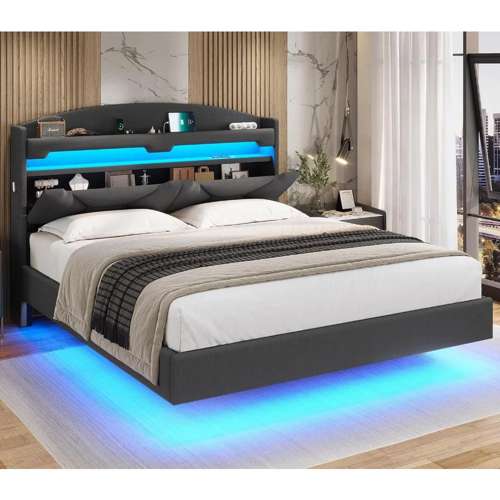 ADORNEVE Full Size Floating Bed Frame with RGB LED Lights and Charging Station, Upholstered Platform Bed Frame with Storage Shel
ADORNEVE Full Size Floating Bed Frame with RGB LED Lights and Charging Station, Upholstered Platform Bed Frame with Storage Shel