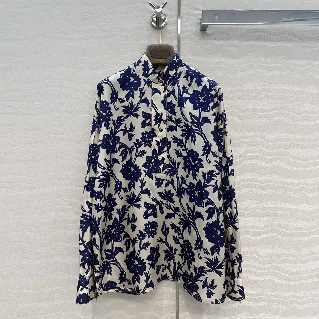 2026 New Autumn Vintage Blue Floral Print Loose 100% Silk Shirt Women Stand Collar Long Sleeve Casual Blouse Tops
2026 New Autumn Vintage Blue Floral Print Loose 100% Silk Shirt Women Stand Collar Long Sleeve Casual Blouse Tops