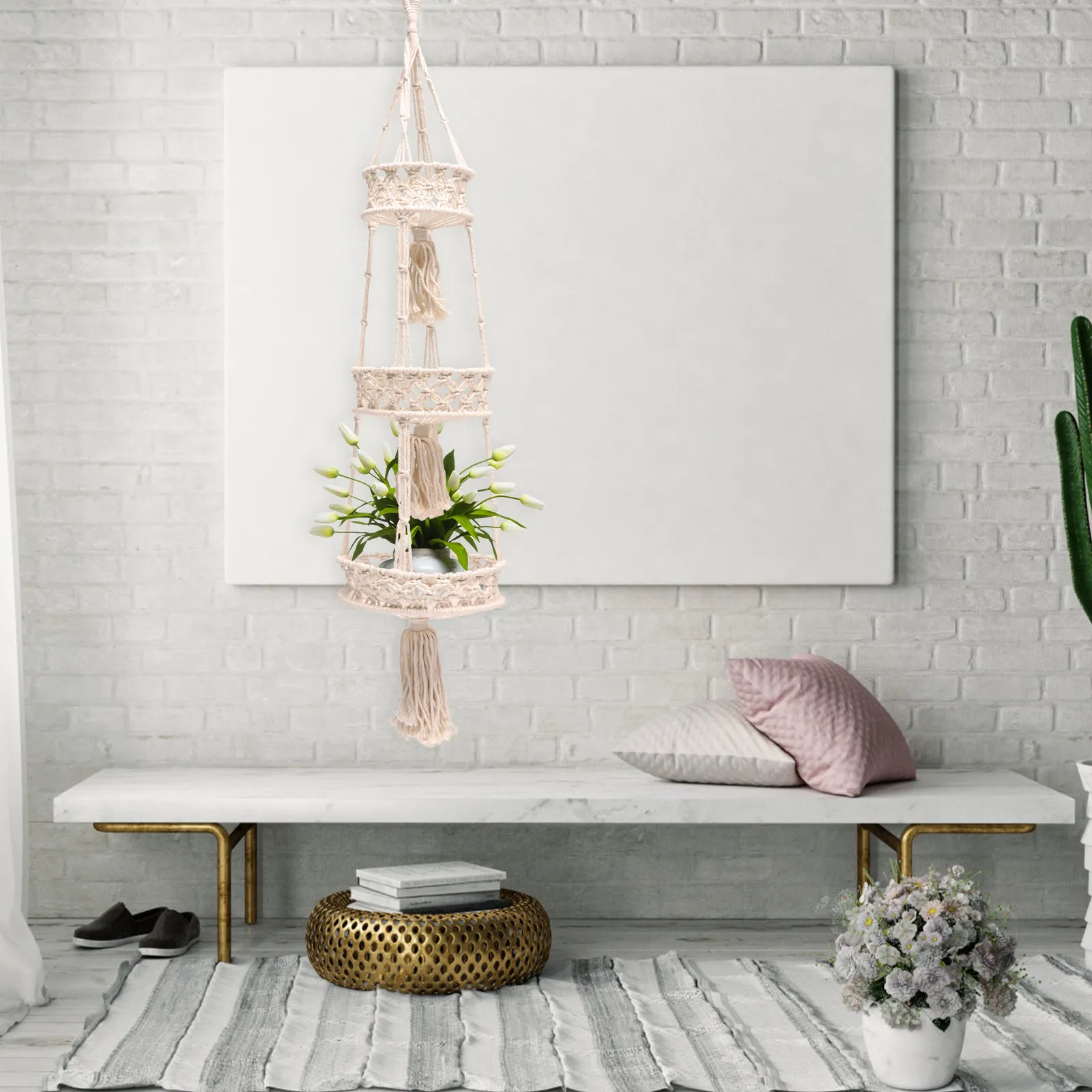 1 шт. 3-слойная хлопковая веревочная корзина для цветов, декоративный подвесной держатель для растений, бежевый, ручной работы, макраме, настенный декор для сада
1 шт. 3-слойная хлопковая веревочная корзина для цветов, декоративный подвесной держатель для растений, бежевый, ручной работы, макраме, настенный декор для сада