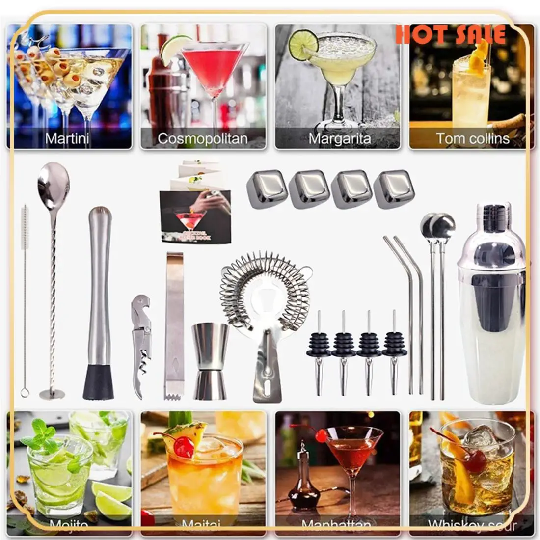 ABFA Bartender Kit 23-Piece Cocktail Shaker Set Of Stainless Steel Ice Grain Acrylic Stand For Mixed Drinks Martini Bar Tools
ABFA Bartender Kit 23-Piece Cocktail Shaker Set Of Stainless Steel Ice Grain Acrylic Stand For Mixed Drinks Martini Bar Tools
