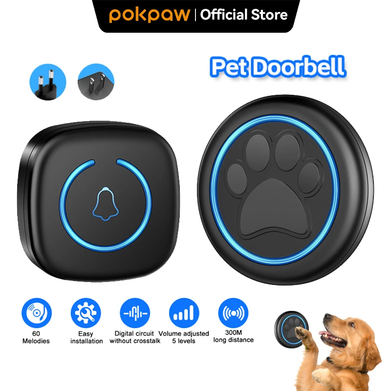 Pokpaw Pet Touch Ringer Button Bell High Volume Doorbell For Cat & Dog 300M/984ft Range 60 Songs LED Smart Wireless Doorbell
Pokpaw Pet Touch Ringer Button Bell High Volume Doorbell For Cat & Dog 300M/984ft Range 60 Songs LED Smart Wireless Doorbell